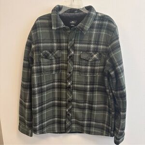 O'Neill Grey Plaid Sherpa Lined Shacket Jacket Button SuperFleece Men's Large